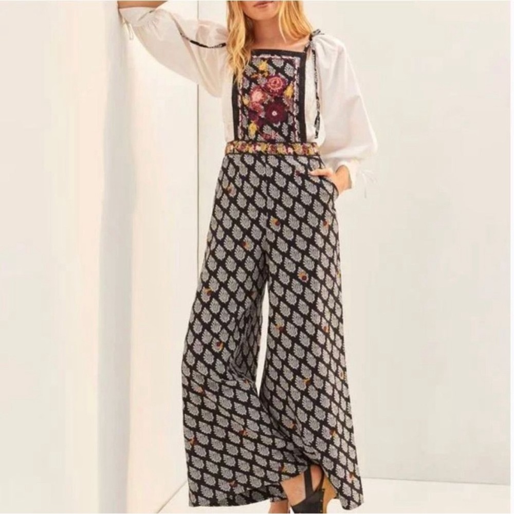 Anthropologie embroidered cotton jumpsuit